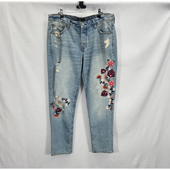 Distressed Embroidered Abercrombie Fitch Ames Low Rise Slim Boyfriend Jeans 29/8 - Picture 8 of 9